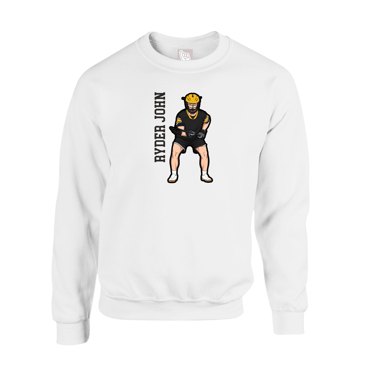 Fleece Crew — Name Vertical in White