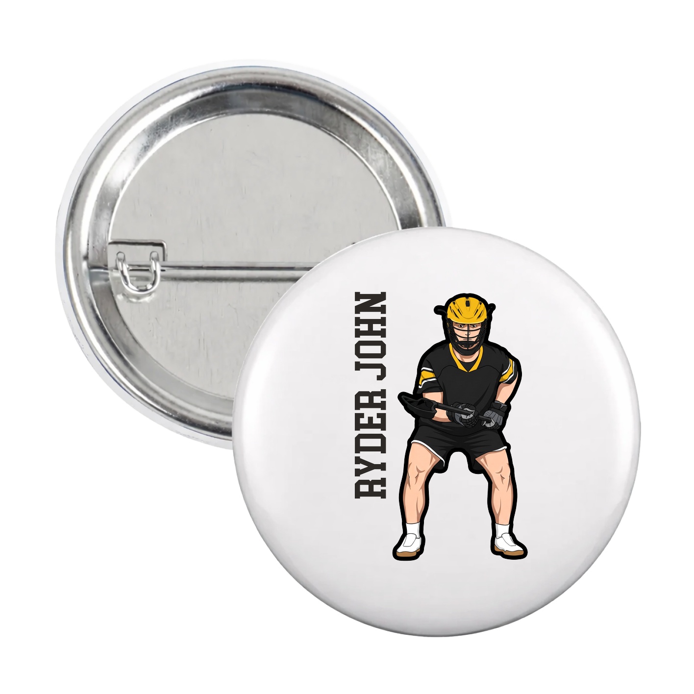 Game Day Button — Name Vertical in White