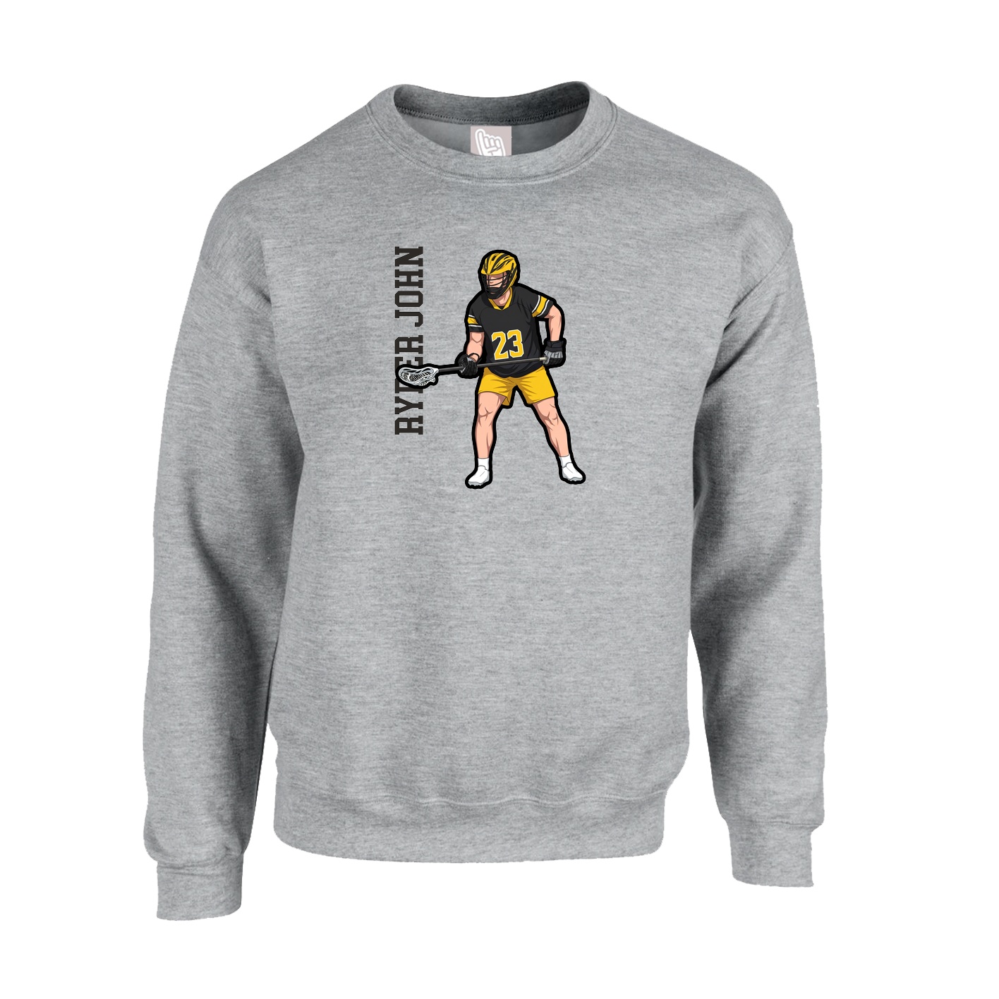 Fleece Crew — Name Vertical in Grey