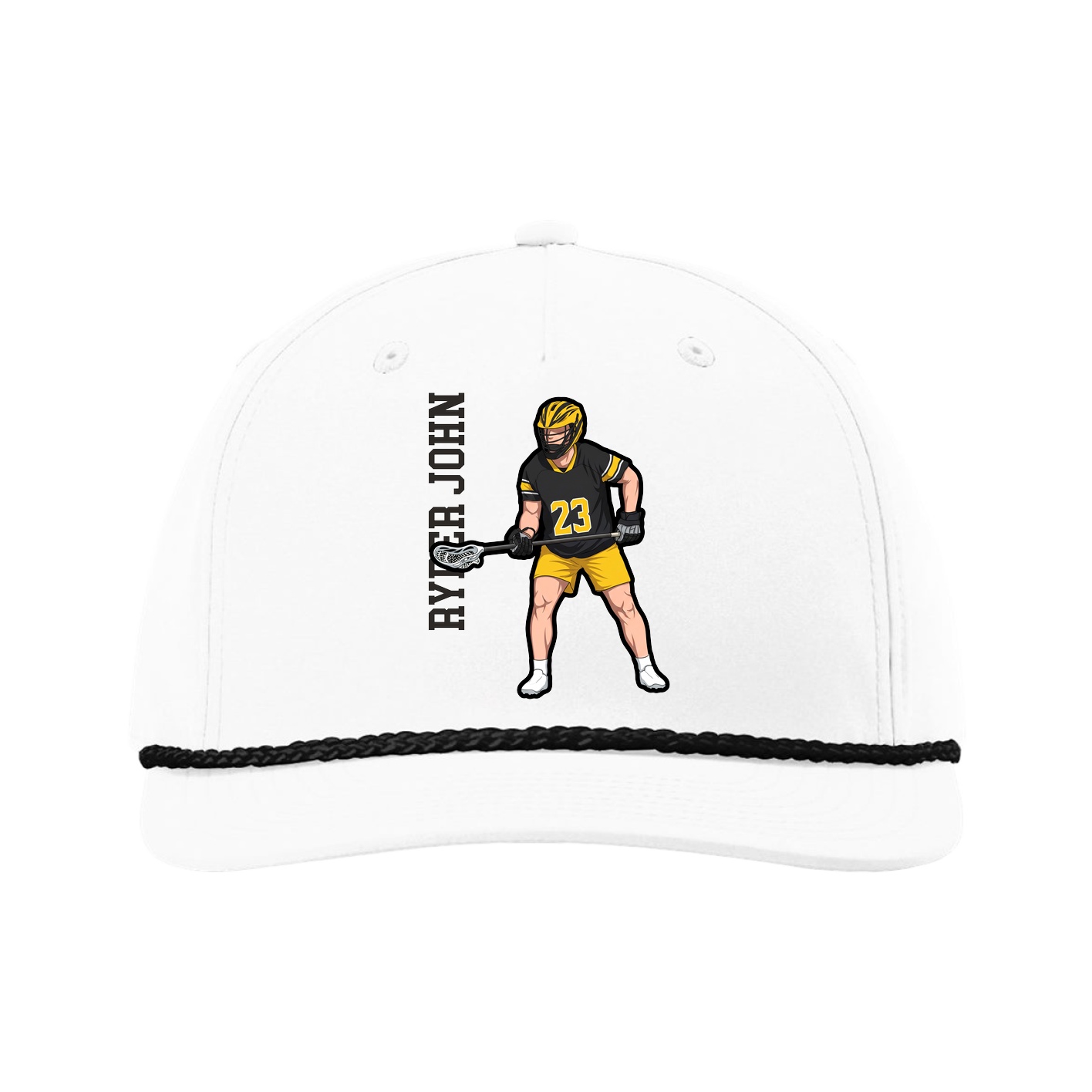 Five-Panel Classic Rope Cap — Name Vertical in White