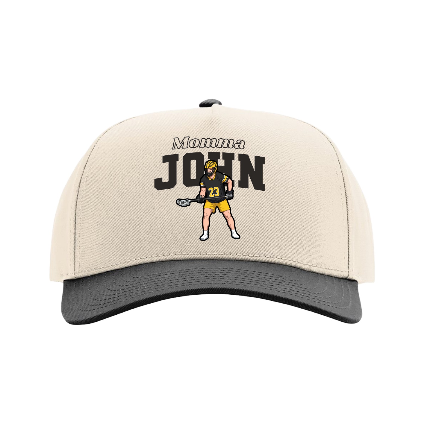 Full Fabric Five-Panel Champ Cap — Mothers Day Block in Cream/Black