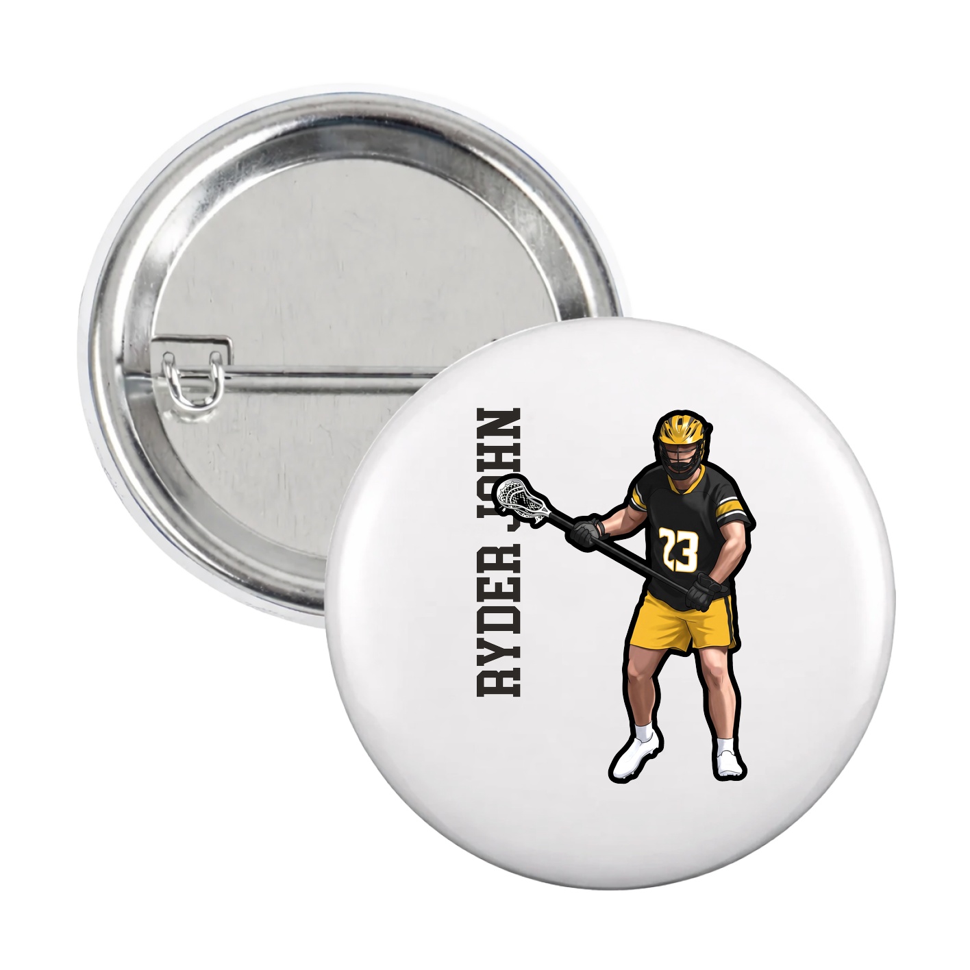 Game Day Button — Name Vertical in White
