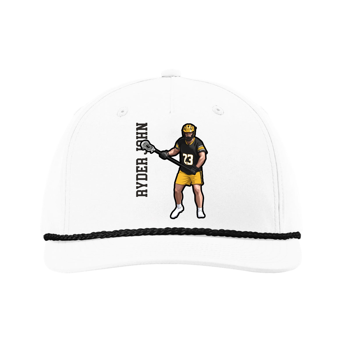 Five-Panel Classic Rope Cap — Name Vertical in White