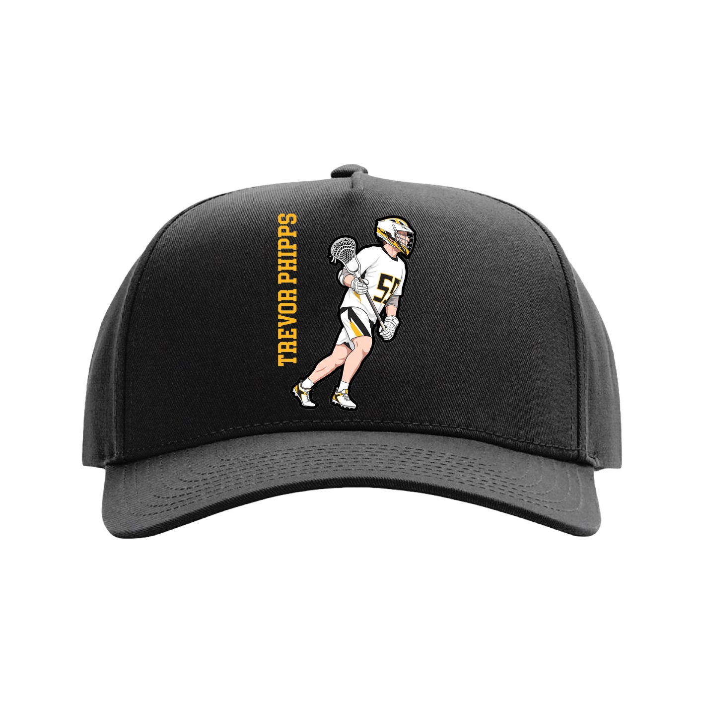 Full Fabric Five-Panel Champ Cap — Name Vertical in Black