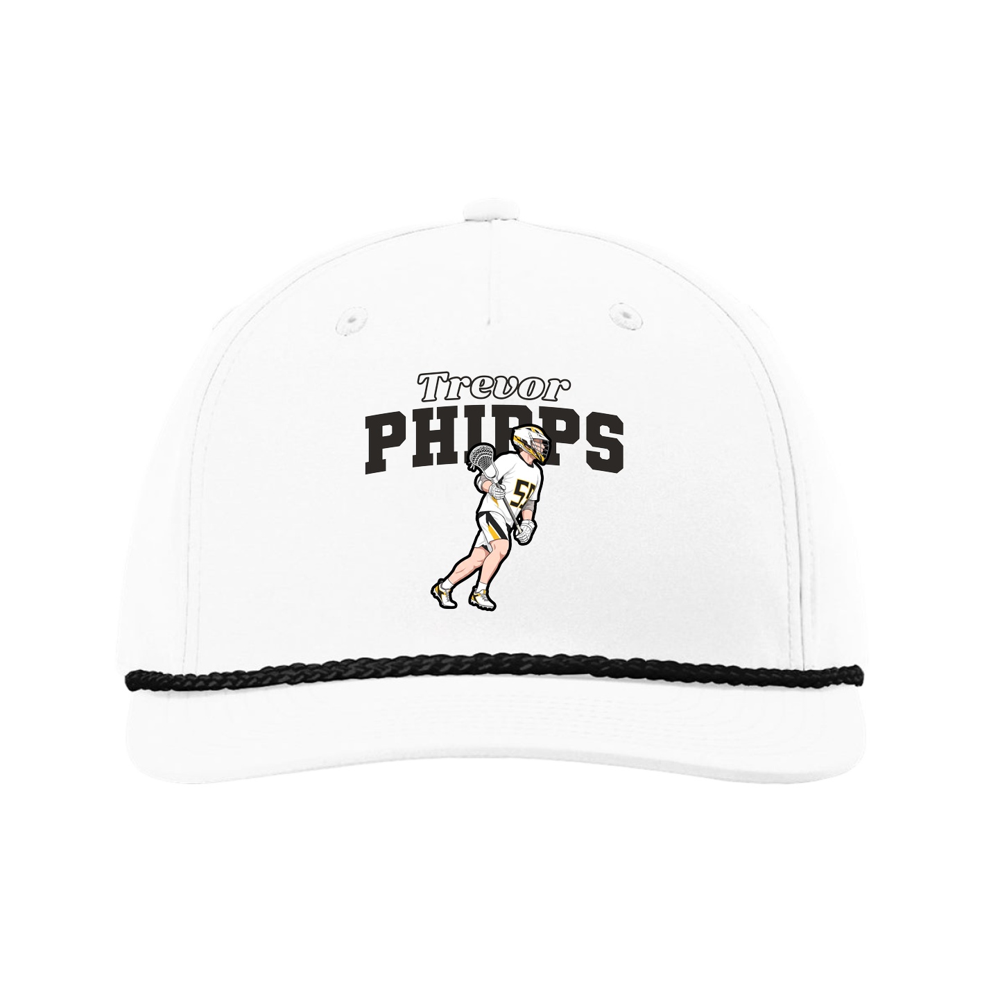 Five-Panel Classic Rope Cap — Name Arch in White