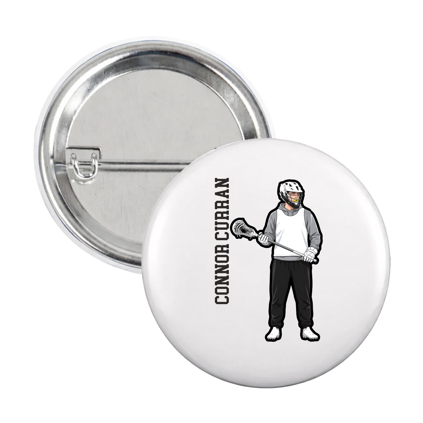 Game Day Button — Name Vertical in White