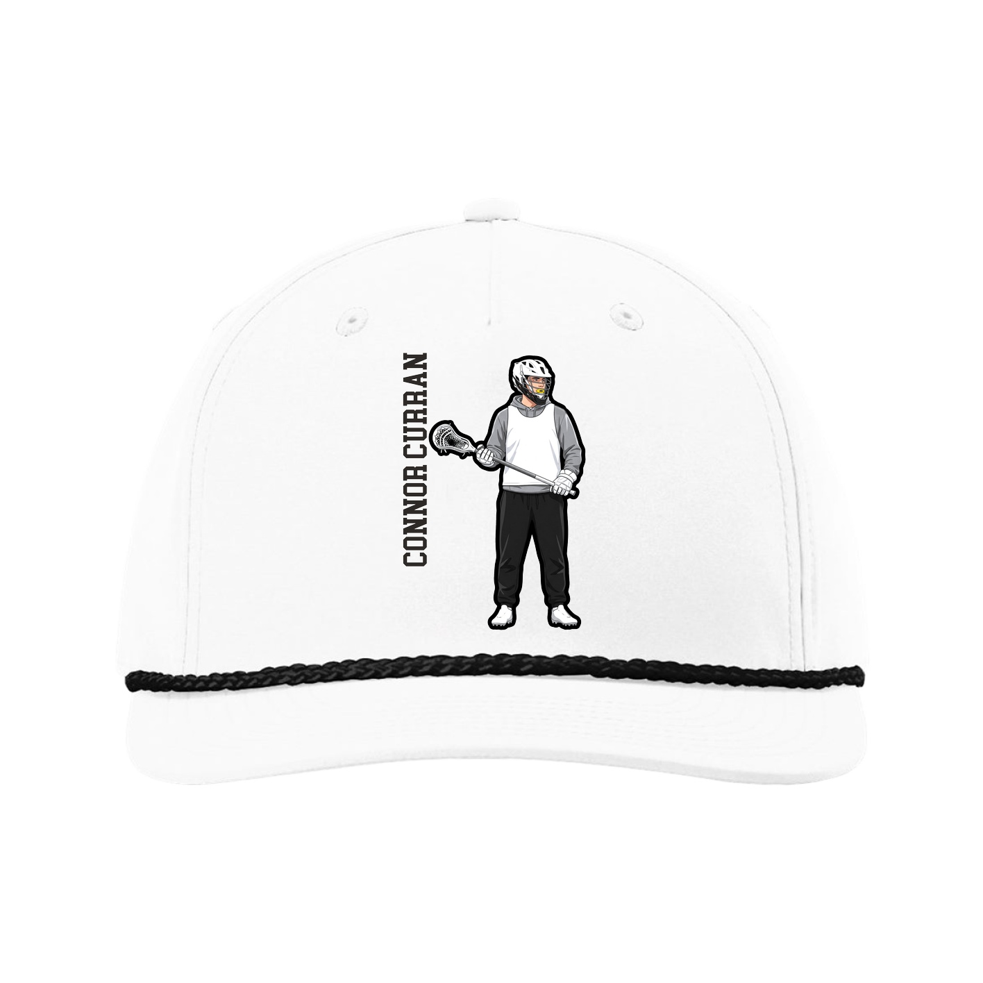 Five-Panel Classic Rope Cap — Name Vertical in White