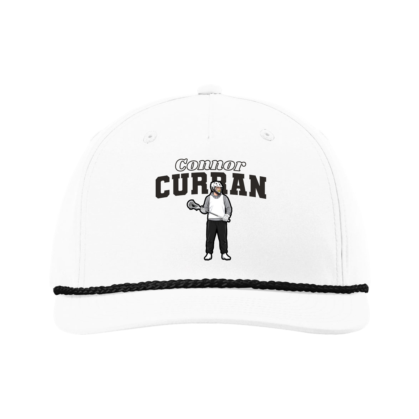 Five-Panel Classic Rope Cap — Name Arch in White