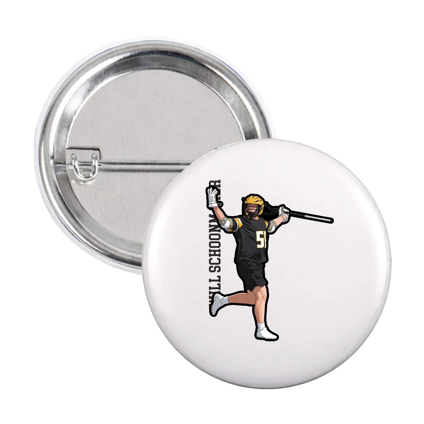 Game Day Button — Name Vertical in White