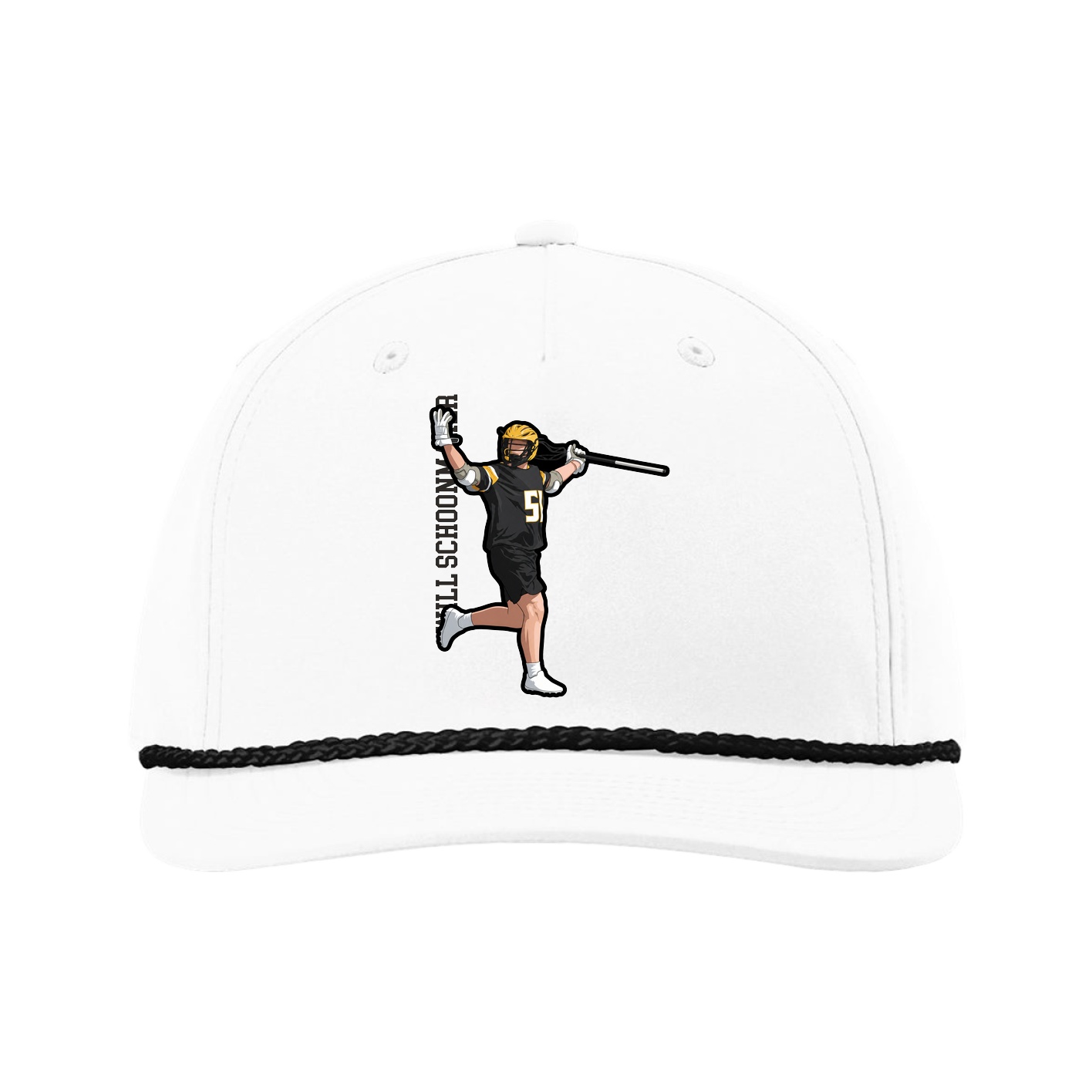 Five-Panel Classic Rope Cap — Name Vertical in White