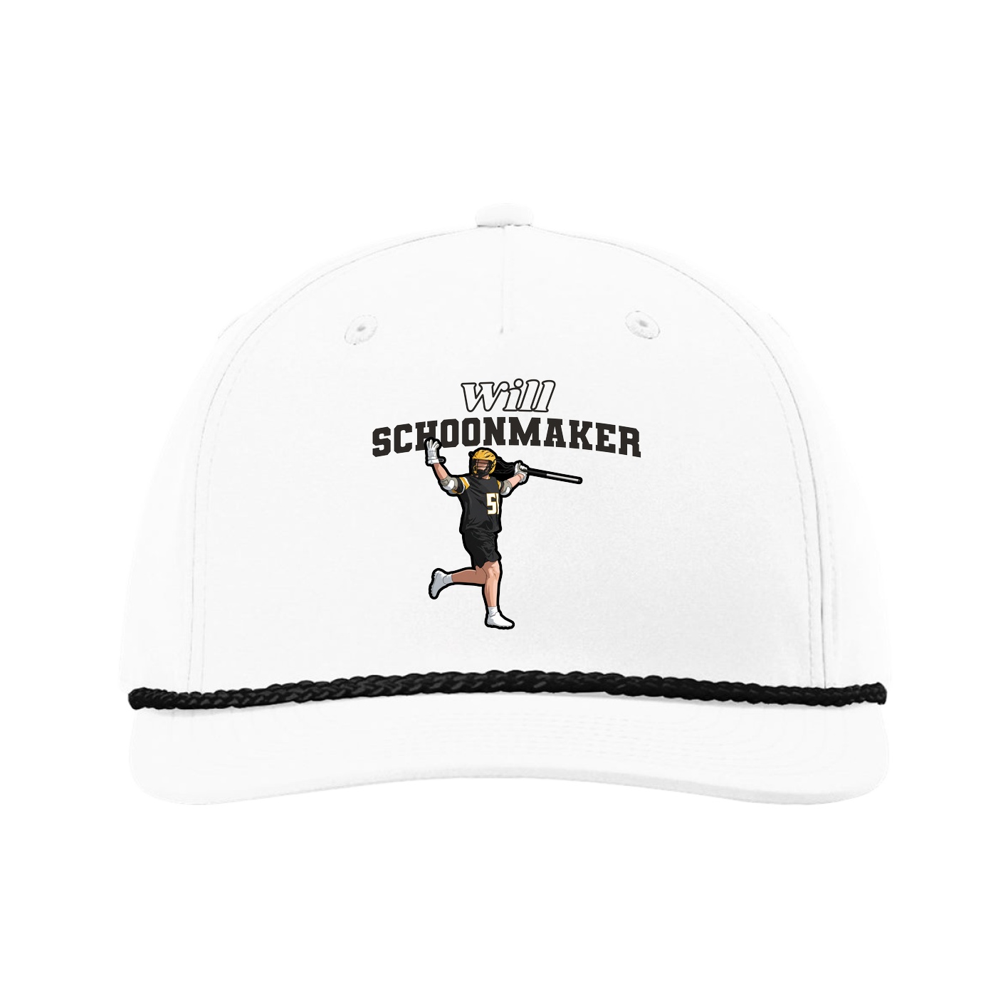 Five-Panel Classic Rope Cap — Name Arch in White