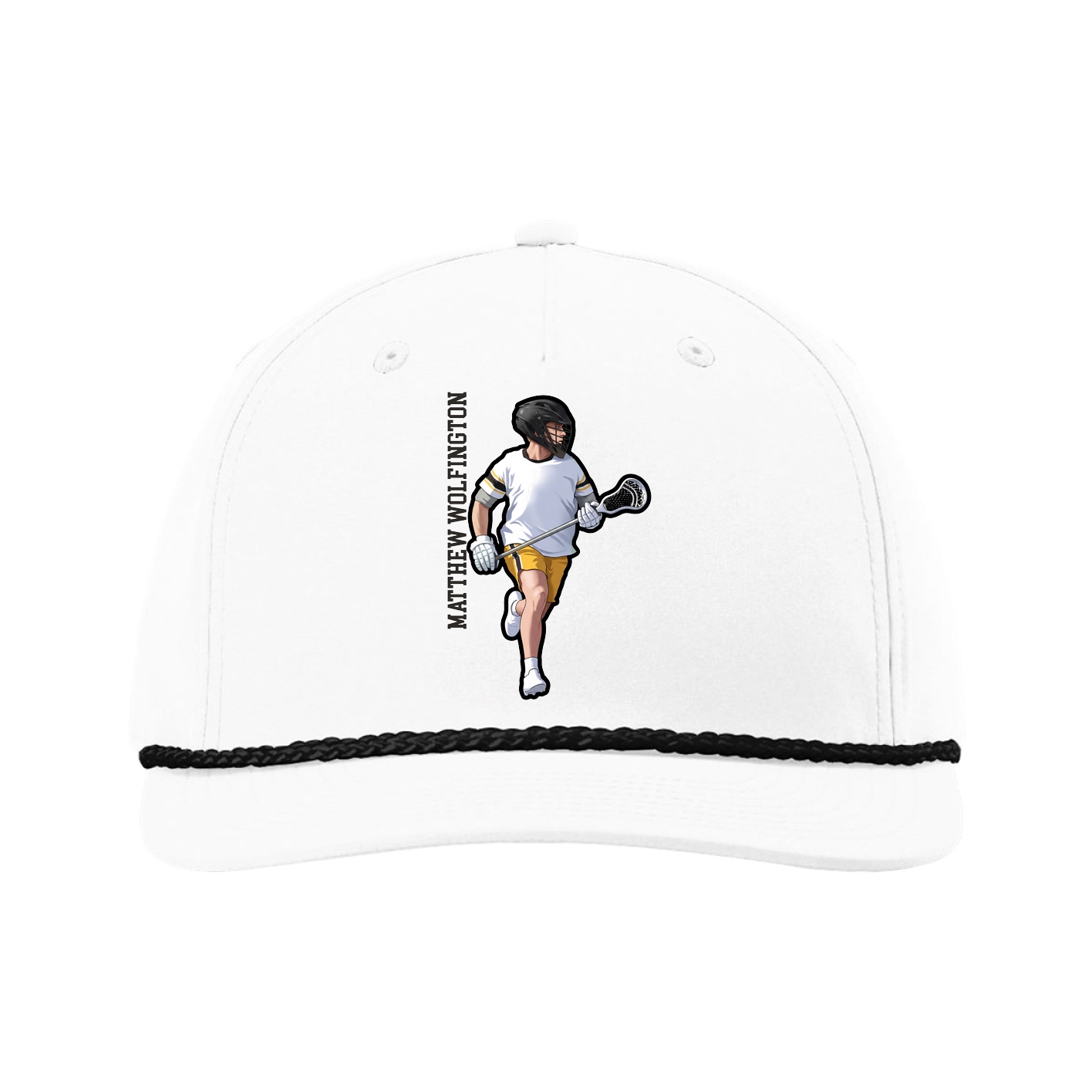 Five-Panel Classic Rope Cap — Name Vertical in White