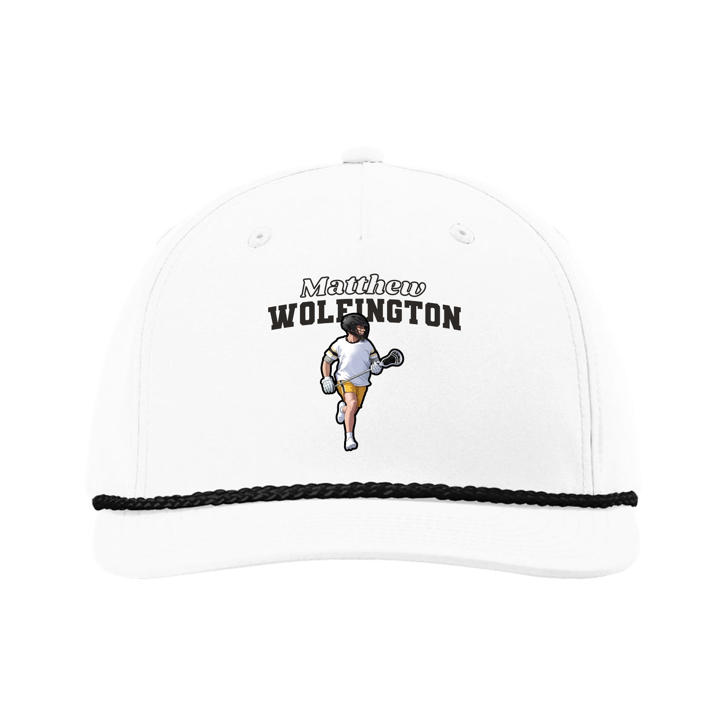 Five-Panel Classic Rope Cap — Name Arch in White