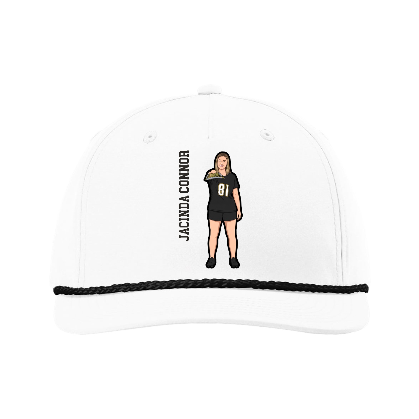 Five-Panel Classic Rope Cap — Name Vertical in White