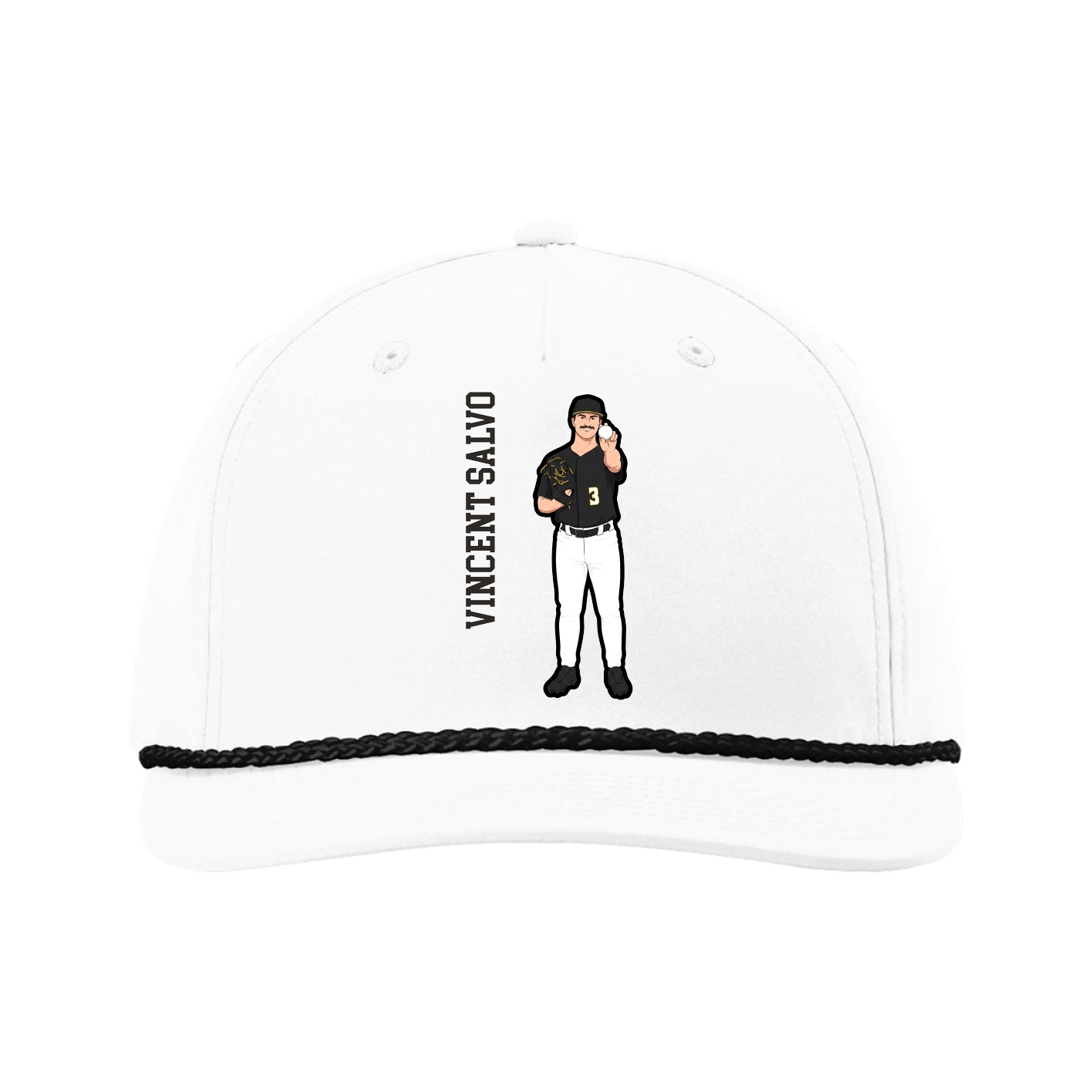 Five-Panel Classic Rope Cap — Name Vertical in White
