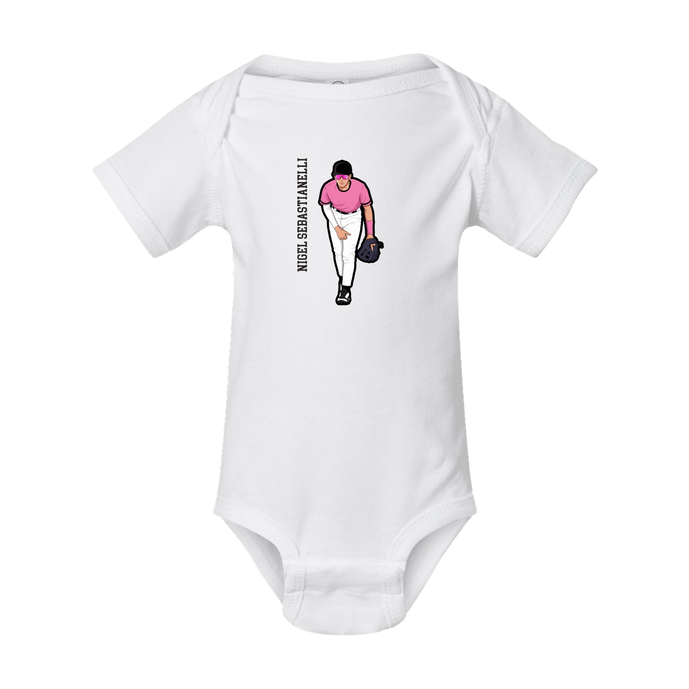 Baby Onesie — Name Vertical in White