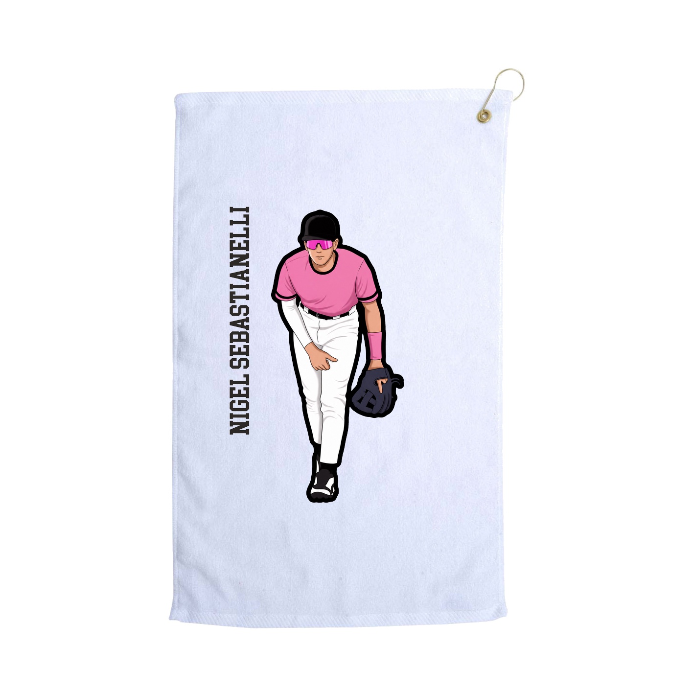 Golf Towel — Name Vertical in White