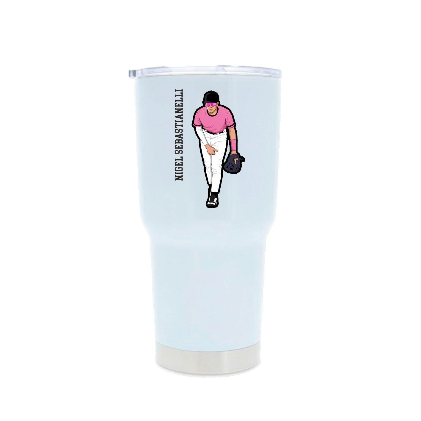 30oz Stainless Steel Tumbler — Name Vertical in White
