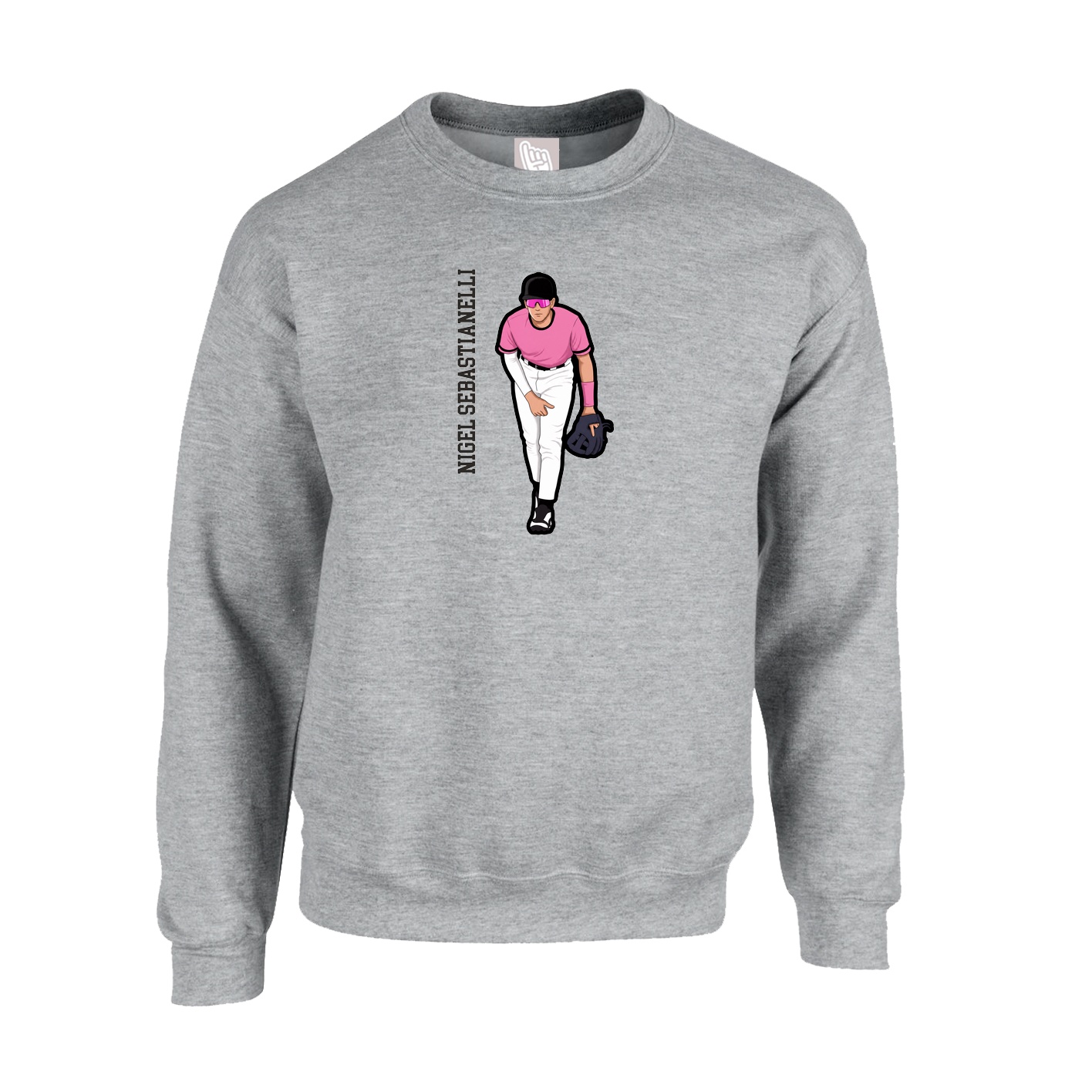 Fleece Crew — Name Vertical in Grey