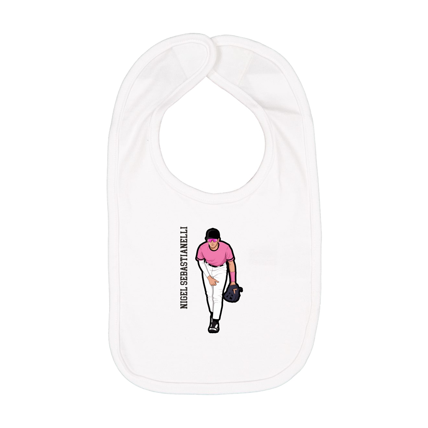 Infant Bib — Name Vertical in White
