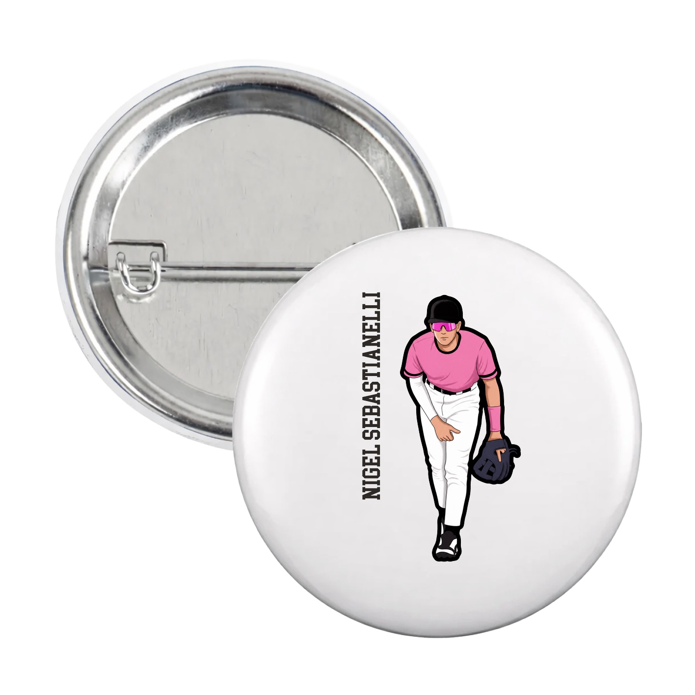 Game Day Button — Name Vertical in White