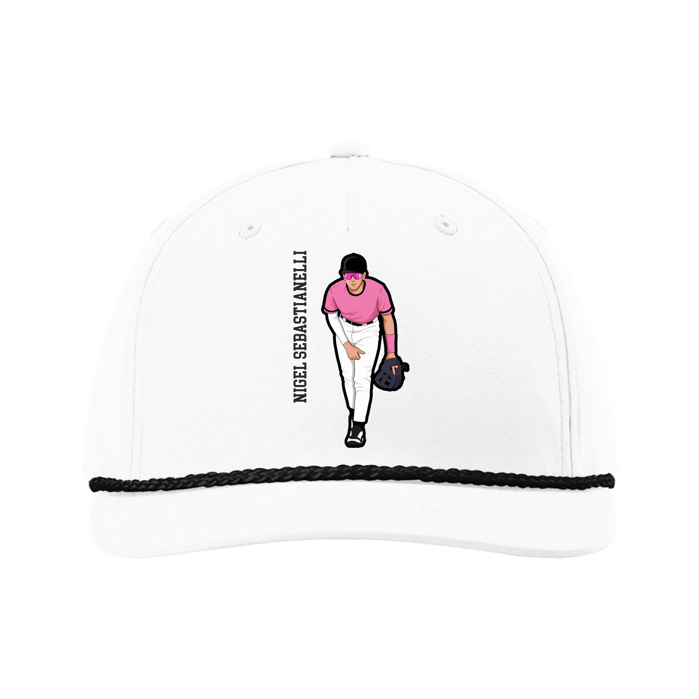 Five-Panel Classic Rope Cap — Name Vertical in White