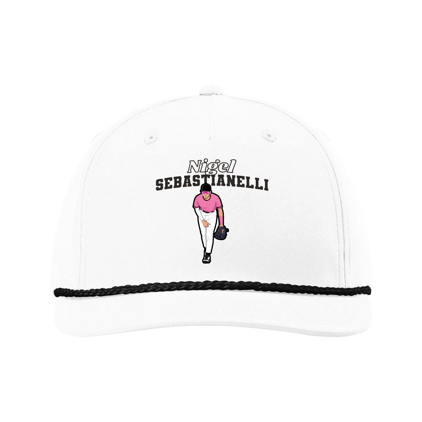 Five-Panel Classic Rope Cap — Name Arch in White