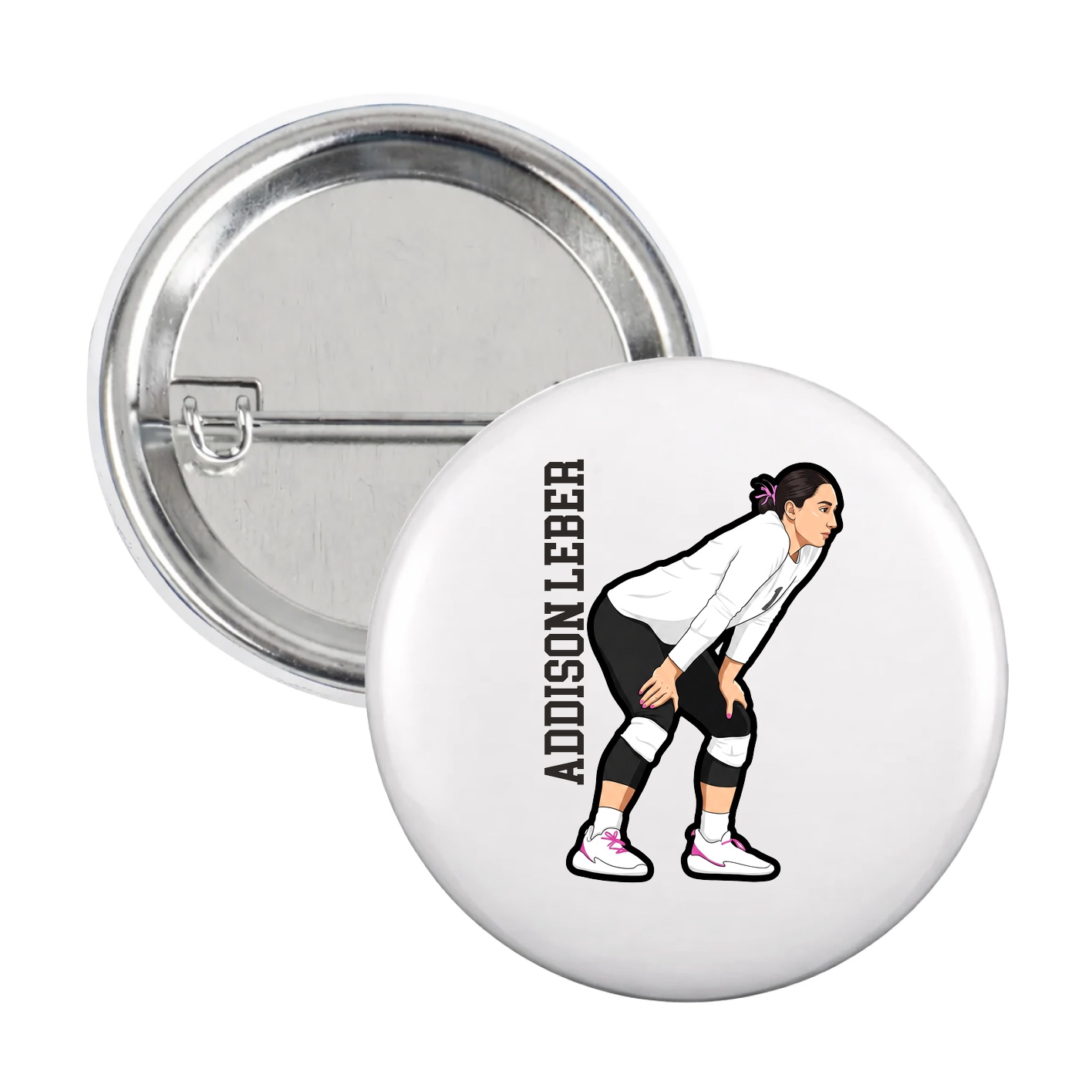 Game Day Button — Name Vertical in White