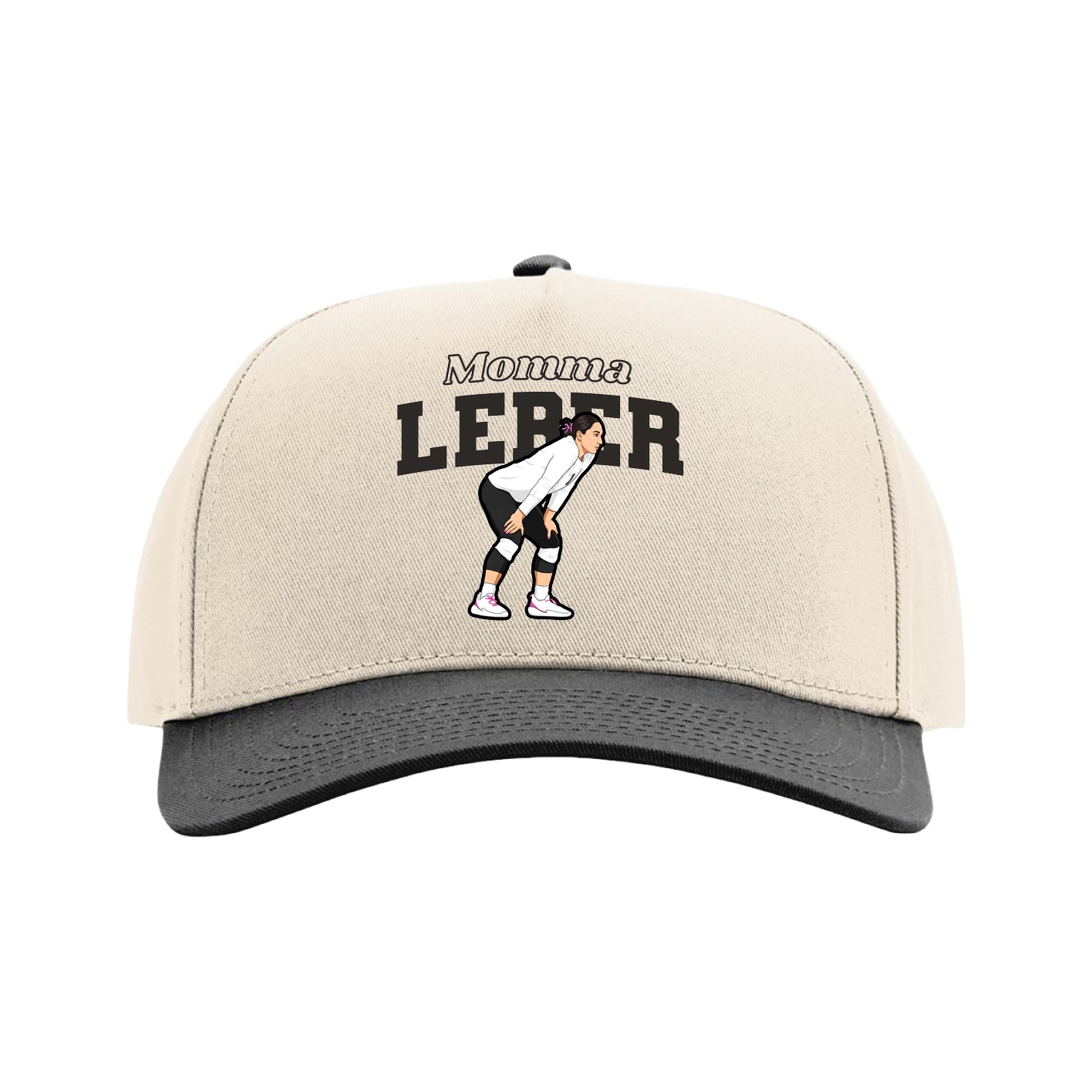 Full Fabric Five-Panel Champ Cap — Mothers Day Block in Cream/Black