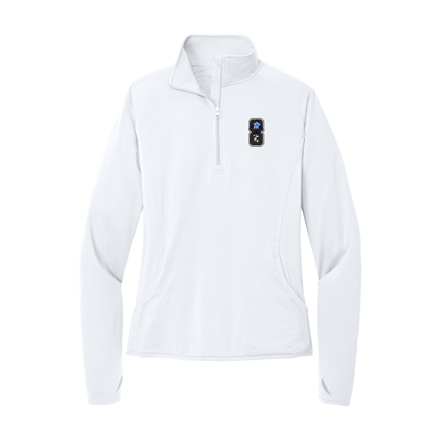 Women's Q-Zip Pullover — Number in White