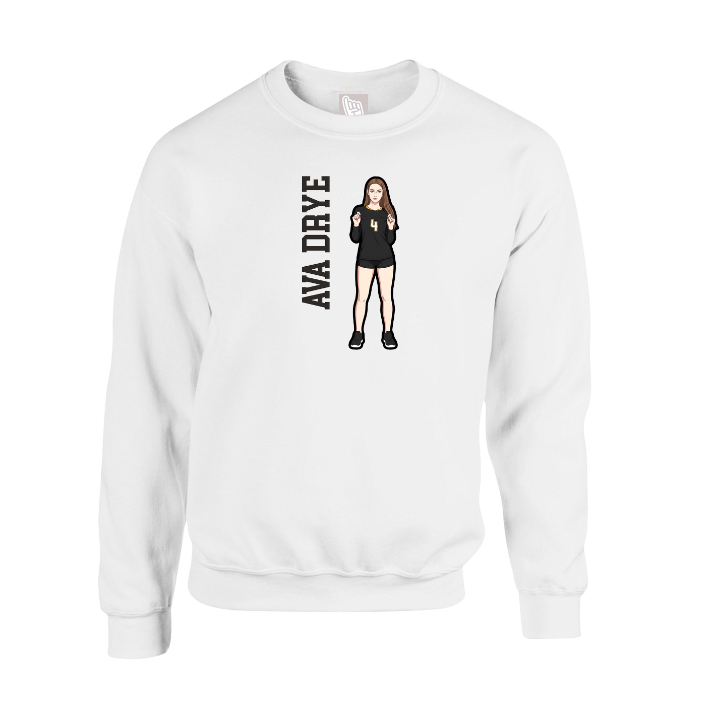 Fleece Crew — Name Vertical in White