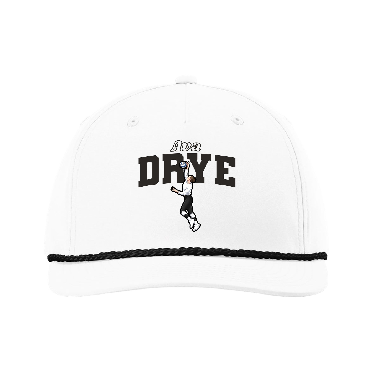 Five-Panel Classic Rope Cap — Name Arch in White