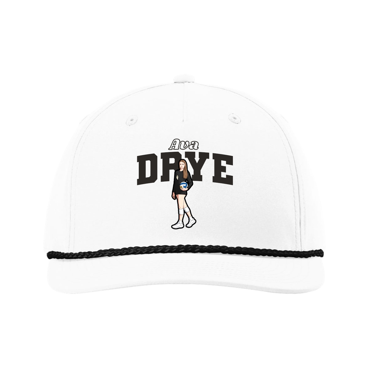Five-Panel Classic Rope Cap — Name Arch in White