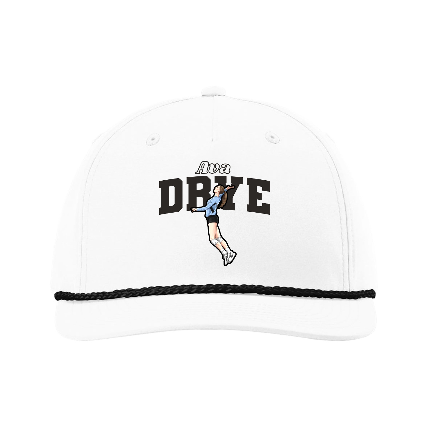Five-Panel Classic Rope Cap — Name Arch in White