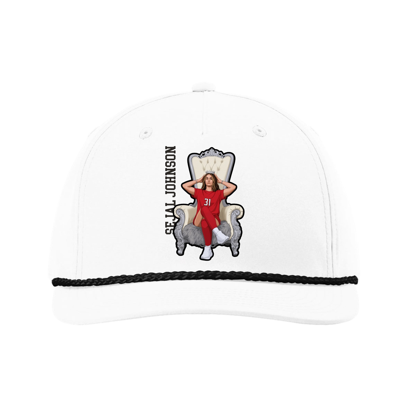 Five-Panel Classic Rope Cap — Name Vertical in White