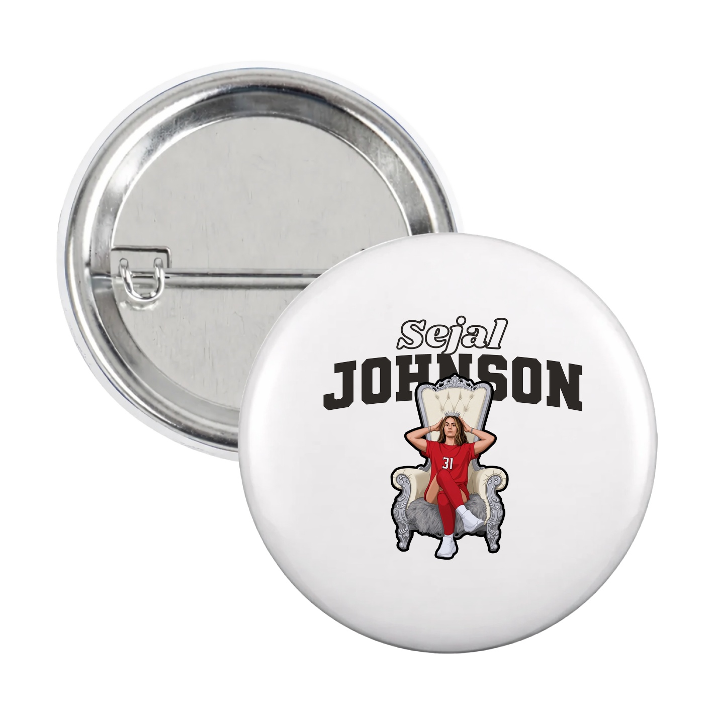 Game Day Button — Name Arch in White