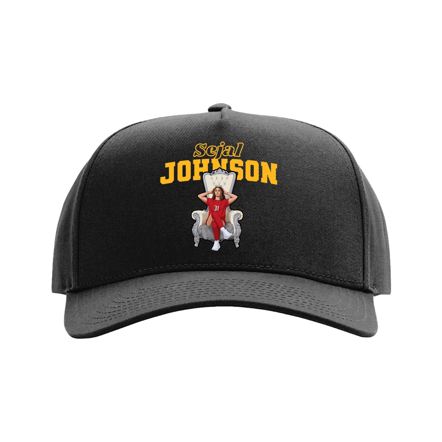 Full Fabric Five-Panel Champ Cap — Name Arch in Black