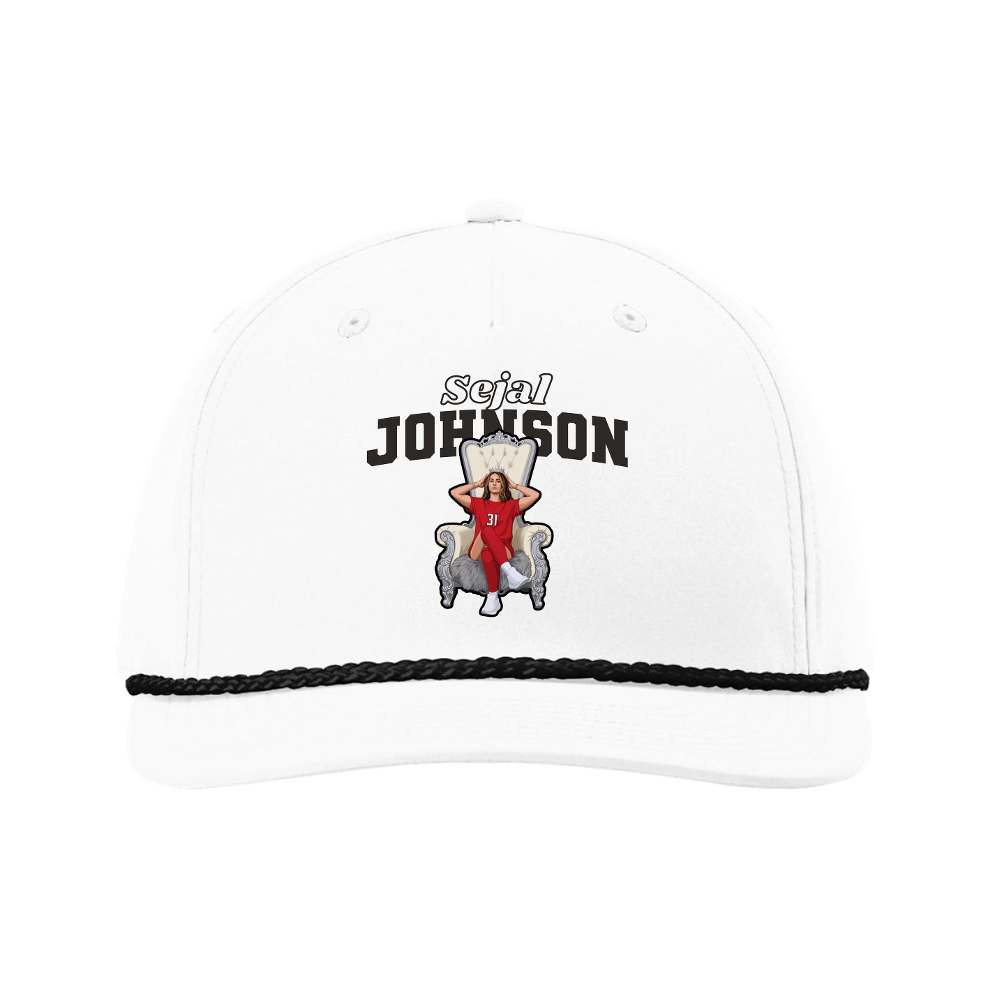 Five-Panel Classic Rope Cap — Name Arch in White