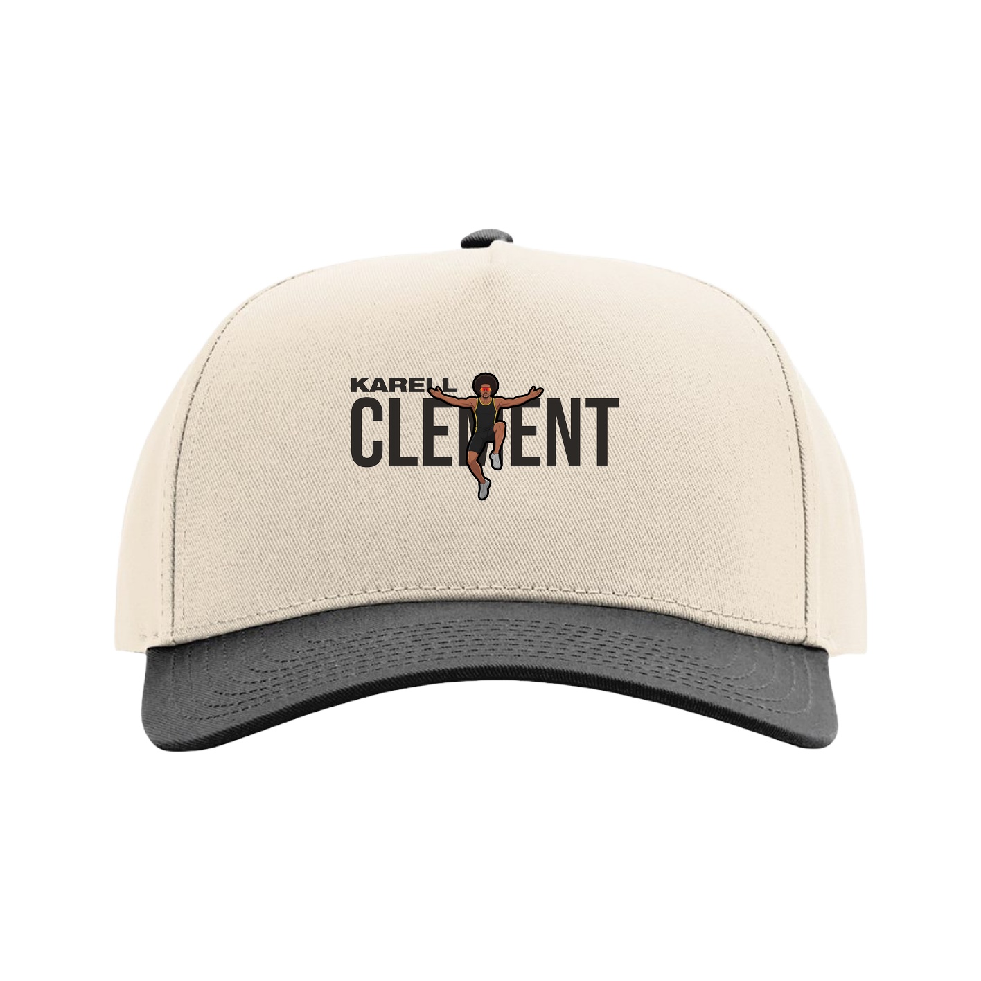Full Fabric Five-Panel Champ Cap — Player Name in Cream/Black