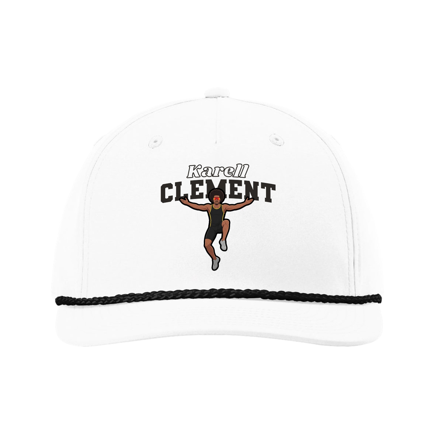 Five-Panel Classic Rope Cap — Name Arch in White