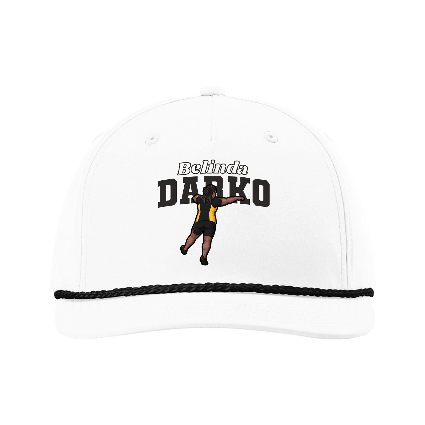 Five-Panel Classic Rope Cap — Name Arch in White