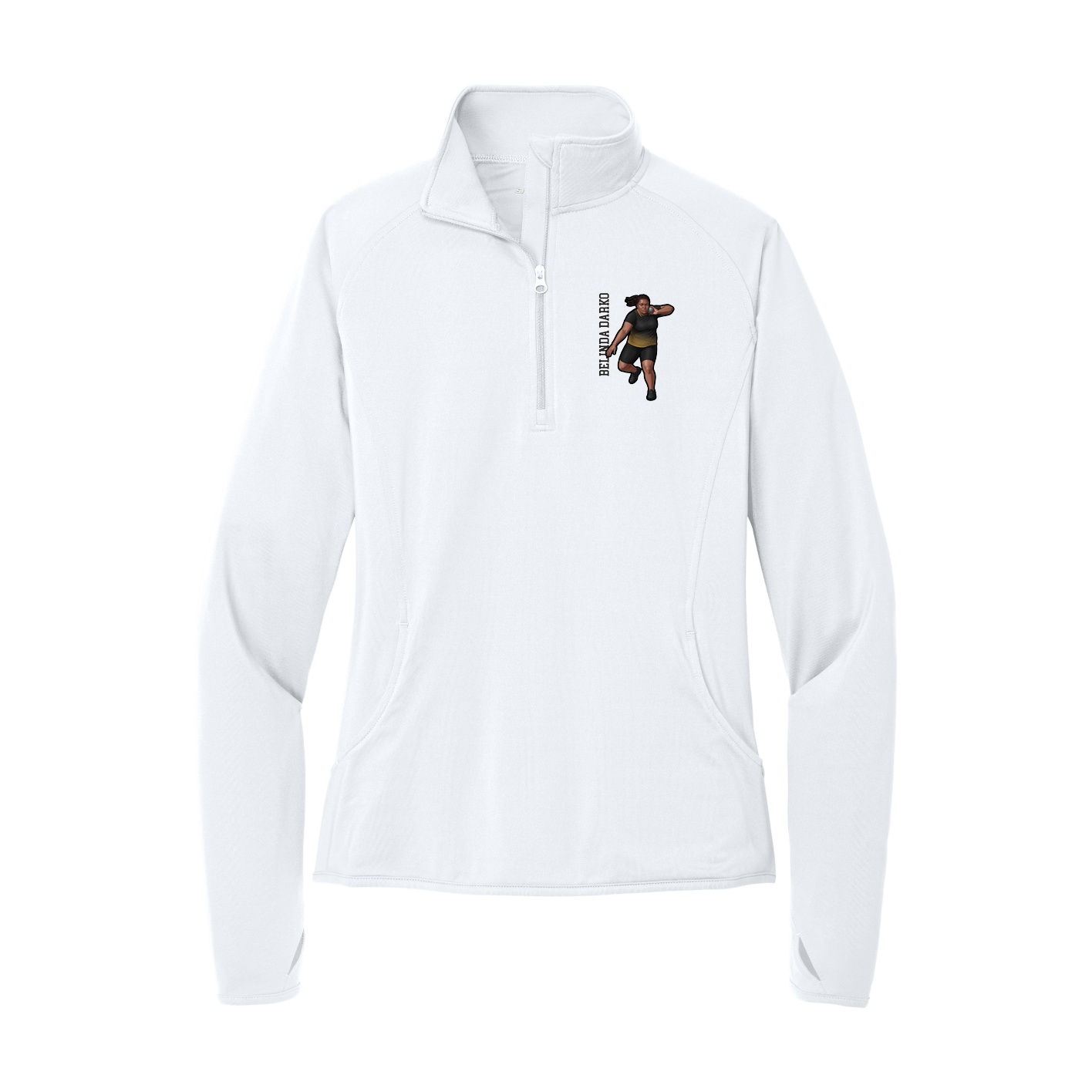 Women's Q-Zip Pullover — Name Vertical in White