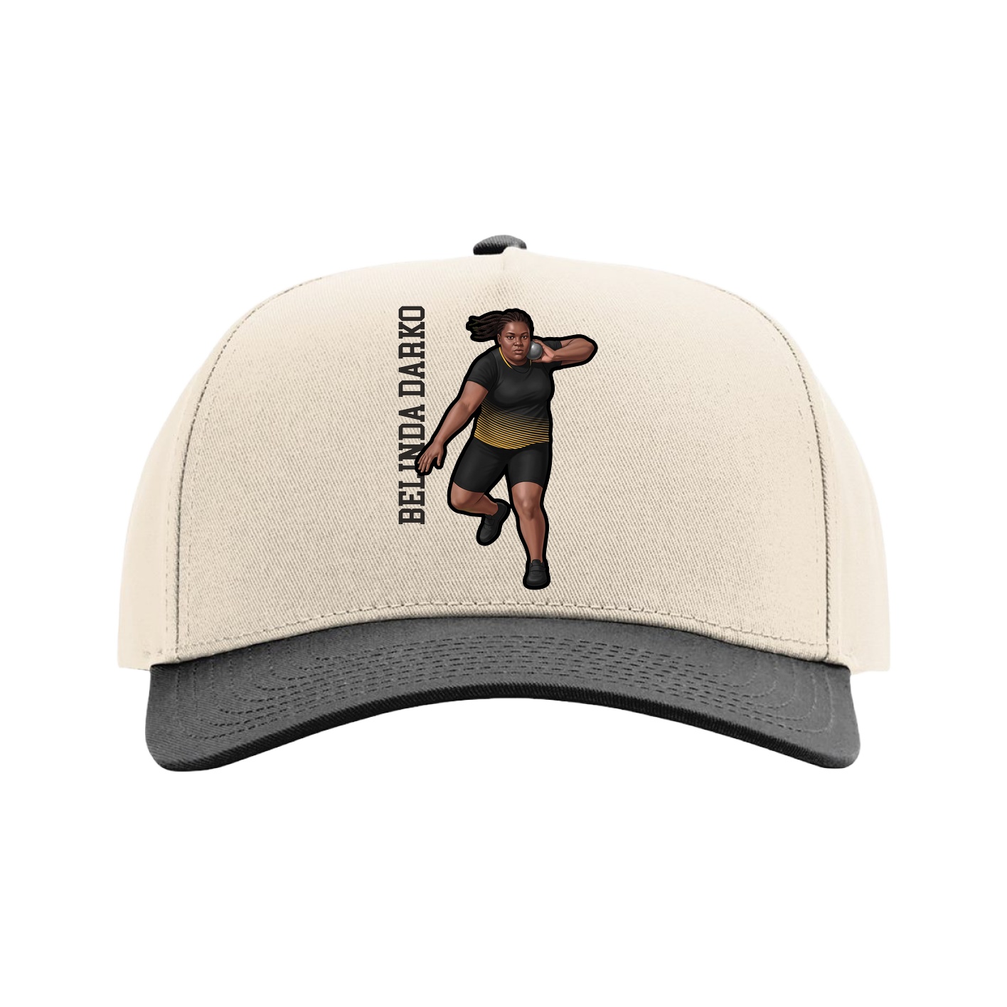 Full Fabric Five-Panel Champ Cap — Name Vertical in Cream/Black
