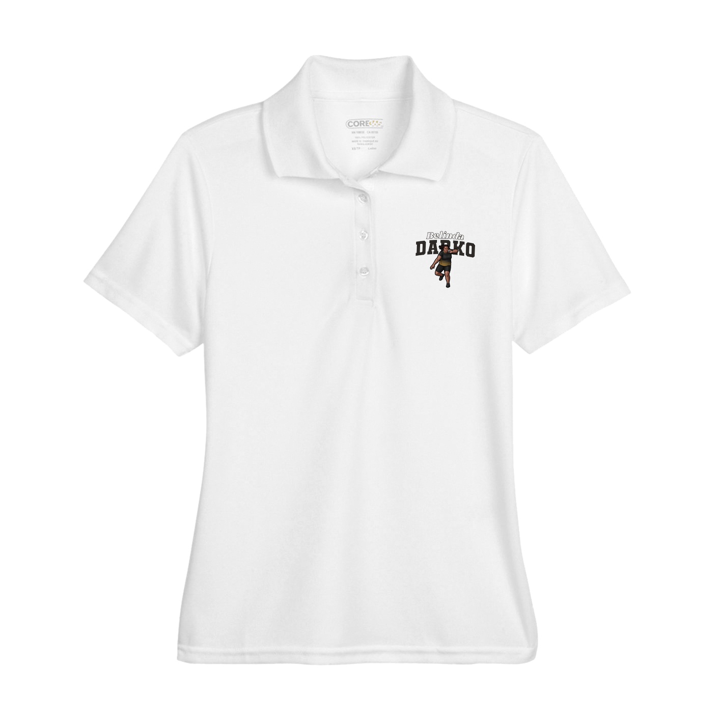 Womens Performance Polo — Name Arch in White