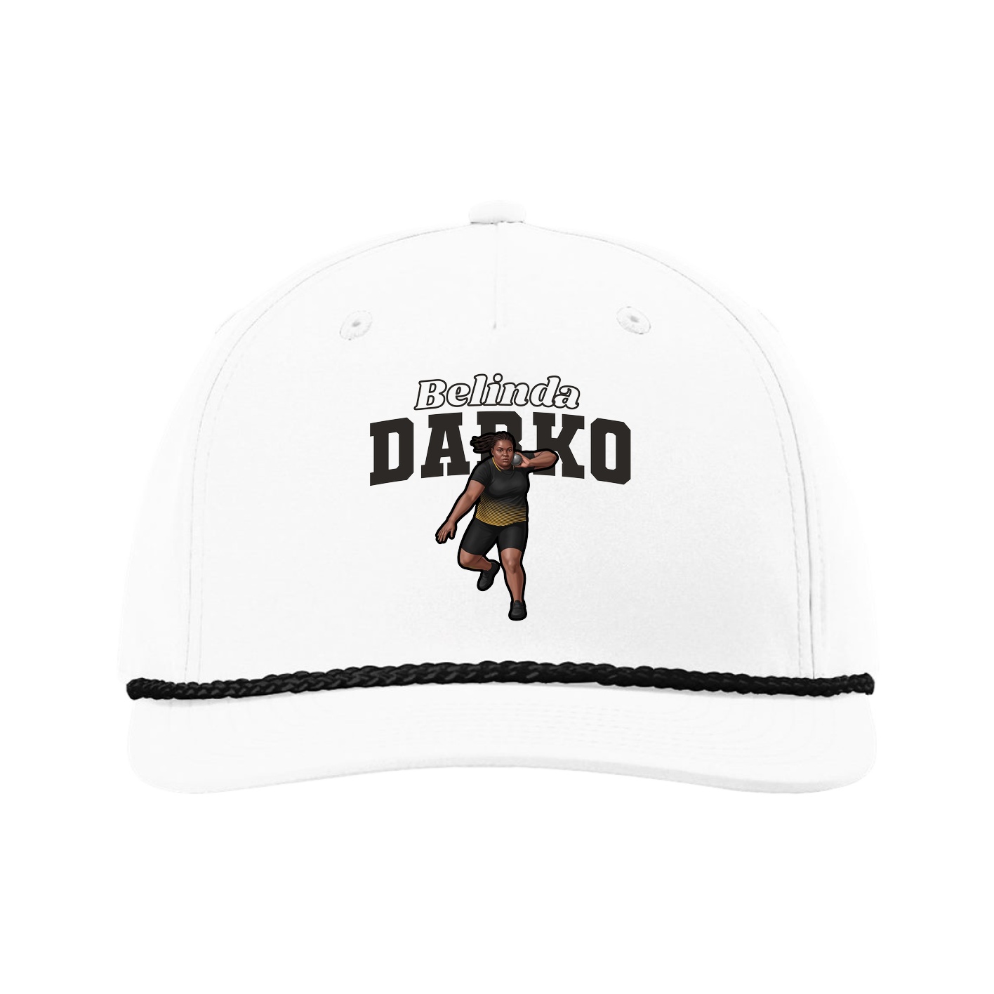 Five-Panel Classic Rope Cap — Name Arch in White