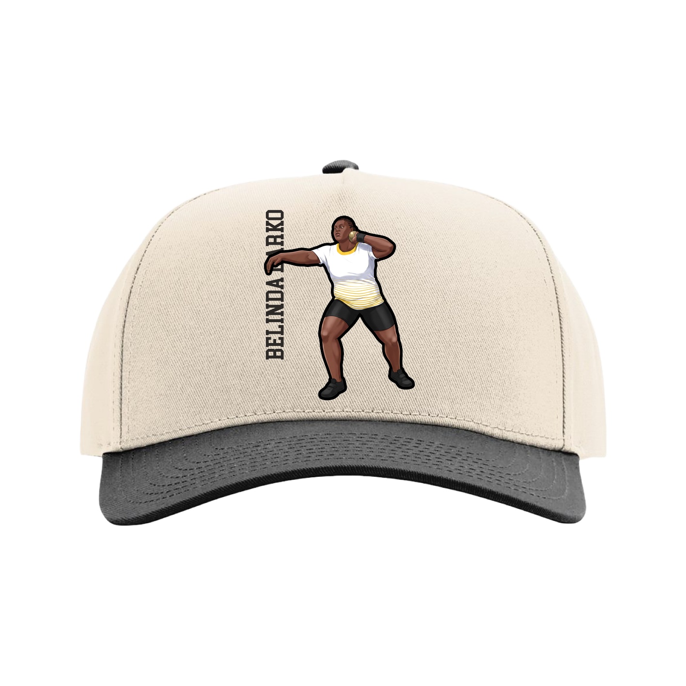 Full Fabric Five-Panel Champ Cap — Name Vertical in Cream/Black