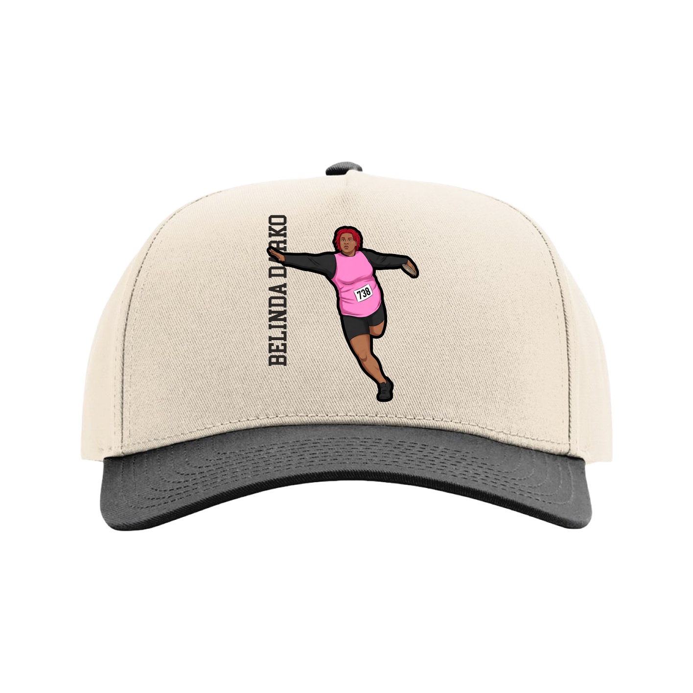 Full Fabric Five-Panel Champ Cap — Name Vertical in Cream/Black