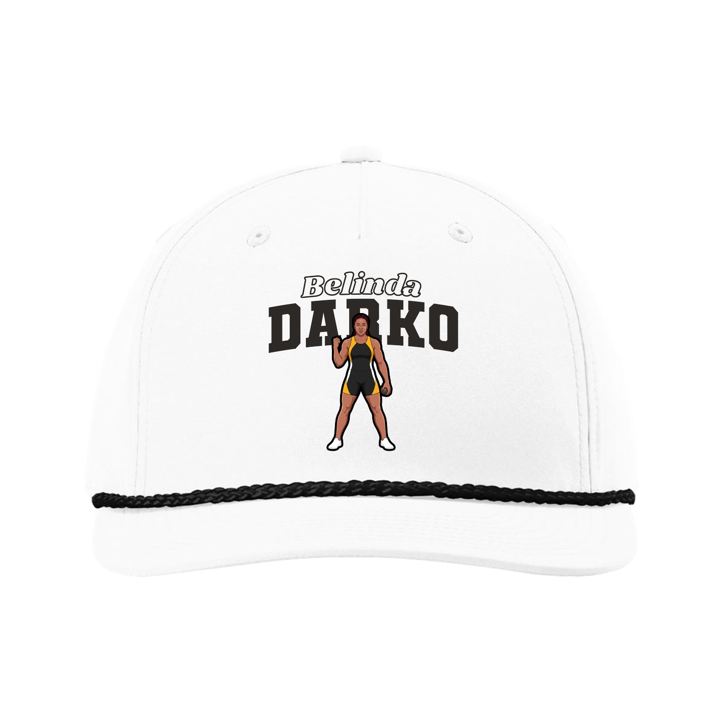 Five-Panel Classic Rope Cap — Name Arch in White