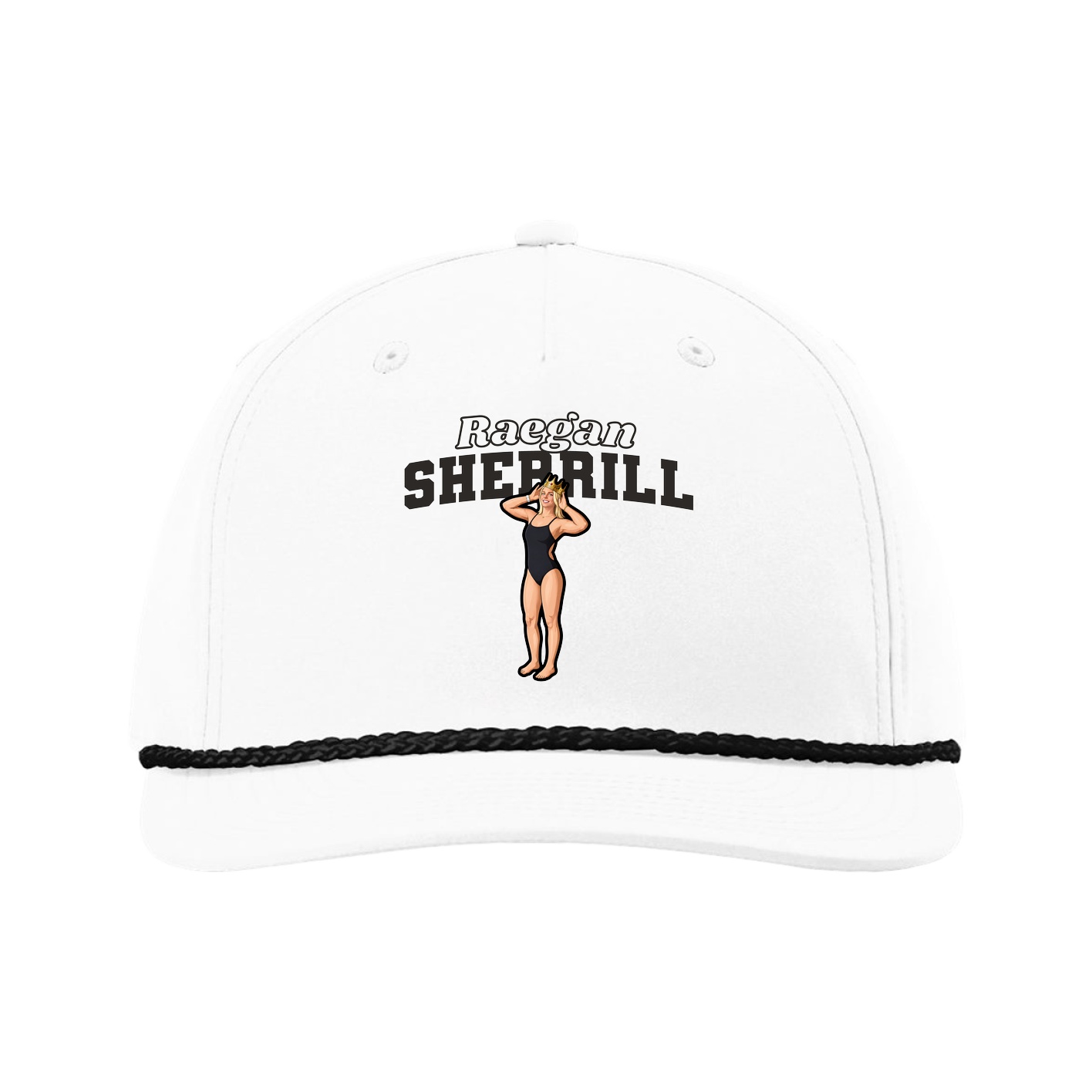 Five-Panel Classic Rope Cap — Name Arch in White