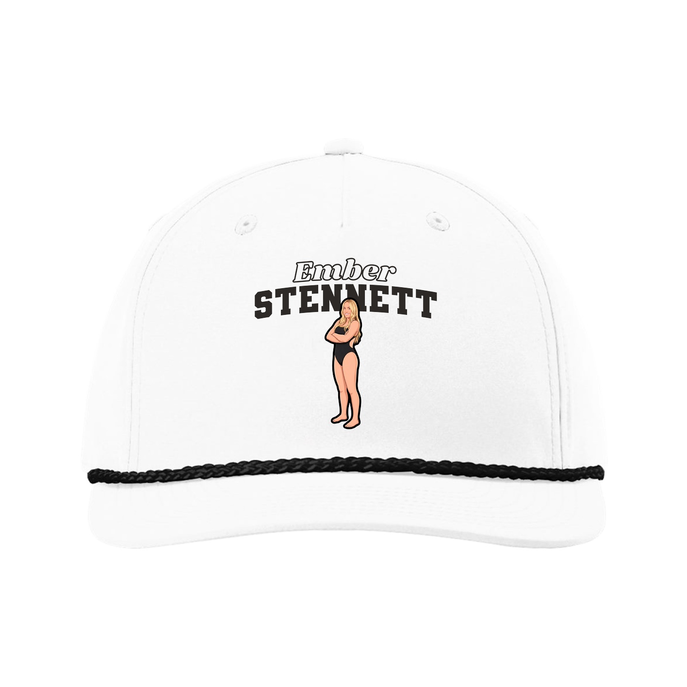 Five-Panel Classic Rope Cap — Name Arch in White